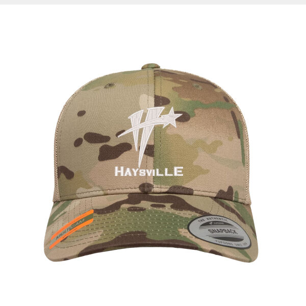 Camo Six-Panel Trucker Hat - White Text Logo Thumbnail